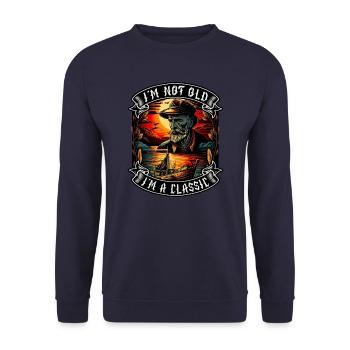 I m not old I m a classic Bootsliebhaber - Unisex Pullover - Navy - Vorne - Alina (178cm) & Michal (187cm)