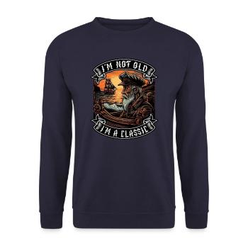 I m not old I m a classic Bootsliebhaber - Unisex Pullover - Navy - Vorne - Alina (178cm) & Michal (187cm)