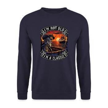 I m not old I m a classic Bootsliebhaber - Unisex Pullover - Navy - Vorne - Alina (178cm) & Michal (187cm)
