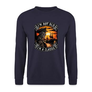 I m not old I m a classic Bootsliebhaber - Unisex Pullover - Navy - Vorne - Alina (178cm) & Michal (187cm)