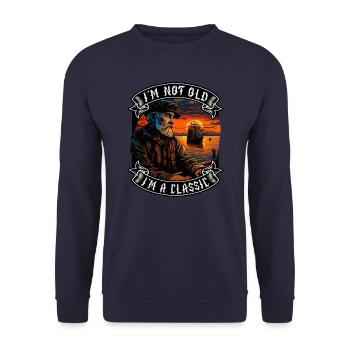 I m not old I m a classic Bootsliebhaber - Unisex Pullover - Navy - Vorne - Alina (178cm) & Michal (187cm)