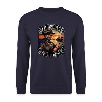 I m not old I m a classic Bootsliebhaber - Unisex Pullover - Navy - Vorne - Alina (178cm) & Michal (187cm)
