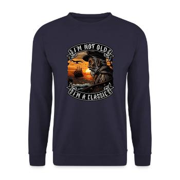 I m not old I m a classic Bootsliebhaber - Unisex Pullover - Navy - Vorne - Alina (178cm) & Michal (187cm)