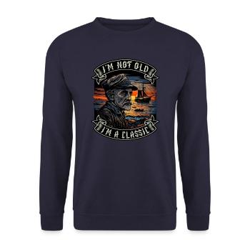 I m not old I m a classic Bootsliebhaber - Unisex Pullover - Navy - Vorne - Alina (178cm) & Michal (187cm)