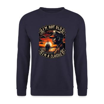 I m not old I m a classic Bootsliebhaber - Unisex Pullover - Navy - Vorne - Alina (178cm) & Michal (187cm)