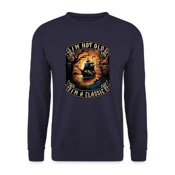 I m not old I m a classic Bootsliebhaber - Unisex Pullover - Navy - Vorne - Alina (178cm) & Michal (187cm)