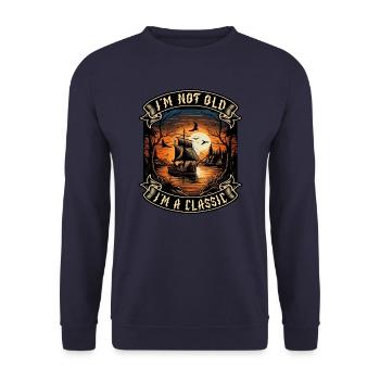 I m not old I m a classic Bootsliebhaber - Unisex Pullover - Navy - Vorne - Alina (178cm) & Michal (187cm)