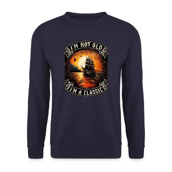 I m not old I m a classic Bootsliebhaber - Unisex Pullover - Navy - Vorne - Alina (178cm) & Michal (187cm)
