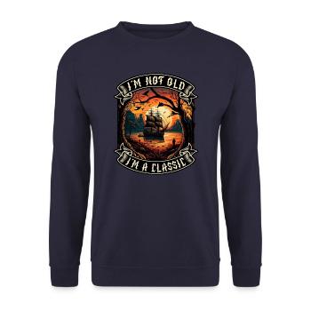 I m not old I m a classic Bootsliebhaber - Unisex Pullover - Navy - Vorne - Alina (178cm) & Michal (187cm)