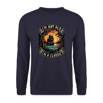 I m not old I m a classic Bootsliebhaber - Unisex Pullover - Navy - Vorne - Alina (178cm) & Michal (187cm)
