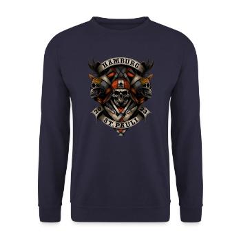 Hamburg St. Pauli 2023 - Biker - Unisex Pullover - Navy - Vorne - Alina (178cm) & Michal (187cm)