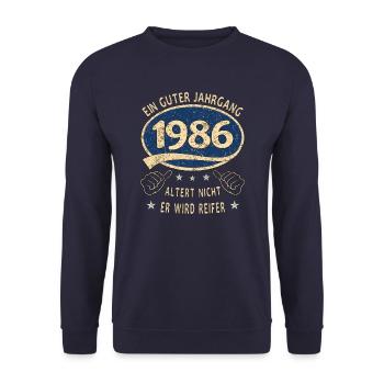 37. Geburtstag 1986 Guter Jahrgang - Unisex Pullover - Navy - Vorne - Alina (178cm) & Michal (187cm)