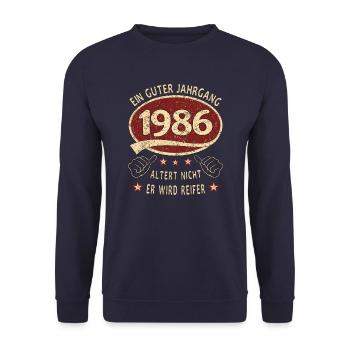 37. Geburtstag 1986 Guter Jahrgang - Unisex Pullover - Navy - Vorne - Alina (178cm) & Michal (187cm)