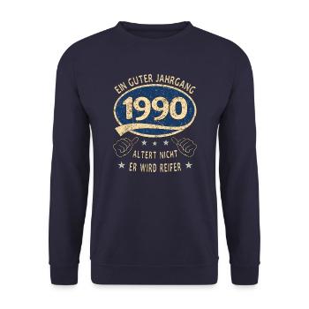 33. Geburtstag 1990 Guter Jahrgang - Unisex Pullover - Navy - Vorne - Alina (178cm) & Michal (187cm)