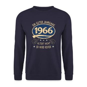 57. Geburtstag 1966 Guter Jahrgang - Unisex Pullover - Navy - Vorne - Alina (178cm) & Michal (187cm)
