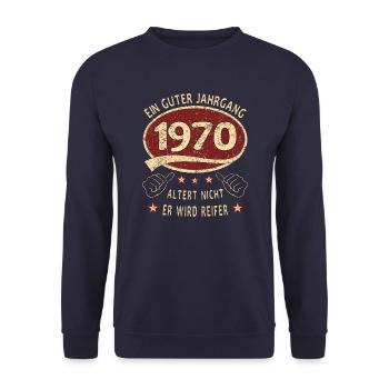 53. Geburtstag 1970 Guter Jahrgang - Unisex Pullover - Navy - Vorne - Alina (178cm) & Michal (187cm)