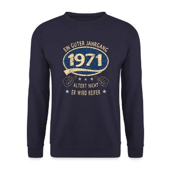 52. Geburtstag 1971 Guter Jahrgang - Unisex Pullover - Navy - Vorne - Alina (178cm) & Michal (187cm)
