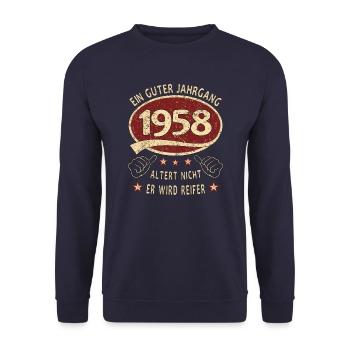 65. Geburtstag 1958 Guter Jahrgang - Unisex Pullover - Navy - Vorne - Alina (178cm) & Michal (187cm)