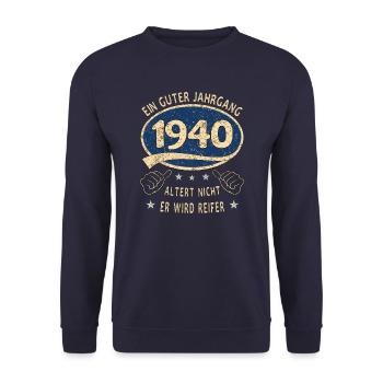 83. Geburtstag 1940 Guter Jahrgang - Unisex Pullover - Navy - Vorne - Alina (178cm) & Michal (187cm)