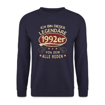 31. Geburtstag 1992 31 er Geburtstag - Unisex Pullover - Navy - Vorne - Alina (178cm) & Michal (187cm)