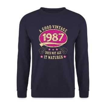 36ème anniversaire 1987 36er Bon millésime - Sweat-shirt Unisexe - marine - Devant - Alina (178cm) & Michal (187cm)
