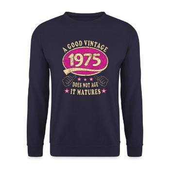 48th Birthday 1975 '48 Good vintage - Unisex Sweatshirt - navy - Front - Alina (178cm) & Michal (187cm)