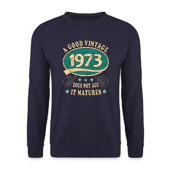 50. Geburtstag 1973 50er Guter Jahrgang - Unisex Pullover - Navy - Vorne - Alina (178cm) & Michal (187cm)