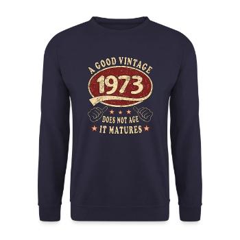 50. Geburtstag 1973 50er Guter Jahrgang - Unisex Pullover - Navy - Vorne - Alina (178cm) & Michal (187cm)