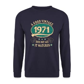 52e anniversaire 1971 52 Bon millésime - Sweat-shirt Unisexe - marine - Devant - Alina (178cm) & Michal (187cm)
