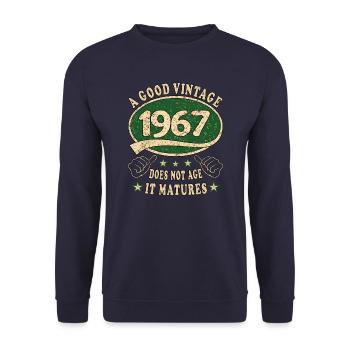 56. Geburtstag 1967 56er Guter Jahrgang - Unisex Pullover - Navy - Vorne - Alina (178cm) & Michal (187cm)