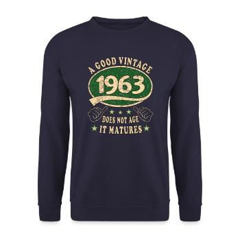 61e anniversaire 1963 des années 60 bon Vintage - Sweat-shirt Unisexe - marine - Devant - Alina (178cm) & Michal (187cm)