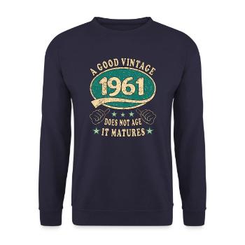 62ème Anniversaire 1961 '62 Bon Millésime - Sweat-shirt Unisexe - marine - Devant - Alina (178cm) & Michal (187cm)