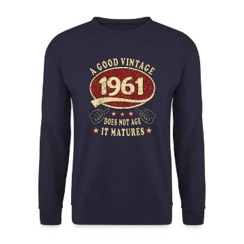 62ème Anniversaire 1961 '62 Bon Millésime - Sweat-shirt Unisexe - marine - Devant - Alina (178cm) & Michal (187cm)