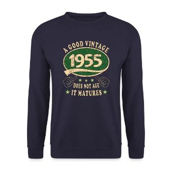 68. Geburtstag 1955 68er Guter Jahrgang - Unisex Pullover - Navy - Vorne - Alina (178cm) & Michal (187cm)