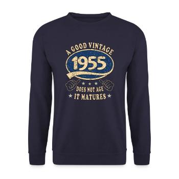 68. Geburtstag 1955 68er Guter Jahrgang - Unisex Pullover - Navy - Vorne - Alina (178cm) & Michal (187cm)