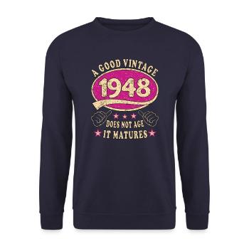 75e anniversaire 1948 75 Bon millésime - Sweat-shirt Unisexe - marine - Devant - Alina (178cm) & Michal (187cm)