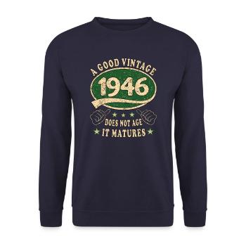 77. Geburtstag 1946 77er Guter Jahrgang - Unisex Pullover - Navy - Vorne - Alina (178cm) & Michal (187cm)