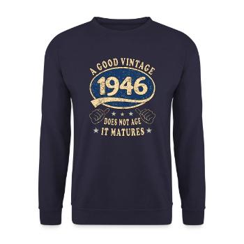 77. Geburtstag 1946 77er Guter Jahrgang - Unisex Pullover - Navy - Vorne - Alina (178cm) & Michal (187cm)