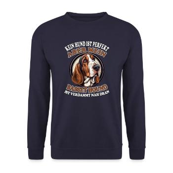 Kein Hund ist perfekt aber mein Basset Hound - Unisex Pullover - Navy - Vorne - Alina (178cm) & Michal (187cm)