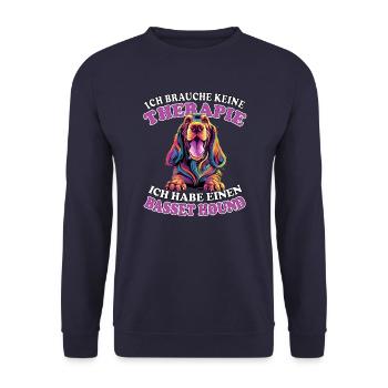 Ich brauche keine Therapie Basset Hound - Unisex Pullover - Navy - Vorne - Alina (178cm) & Michal (187cm)