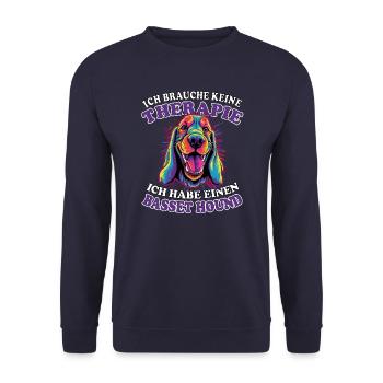 Ich brauche keine Therapie Basset Hound - Unisex Pullover - Navy - Vorne - Alina (178cm) & Michal (187cm)
