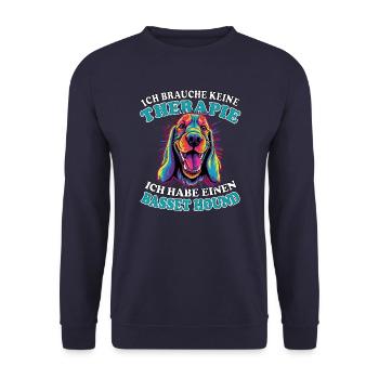 Ich brauche keine Therapie Basset Hound - Unisex Pullover - Navy - Vorne - Alina (178cm) & Michal (187cm)