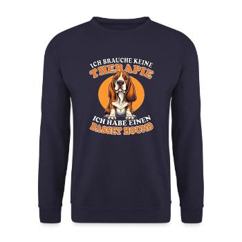 Ich brauche keine Therapie Basset Hound - Unisex Pullover - Navy - Vorne - Alina (178cm) & Michal (187cm)