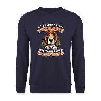 Ich brauche keine Therapie Basset Hound - Unisex Pullover - Navy - Vorne - Alina (178cm) & Michal (187cm)