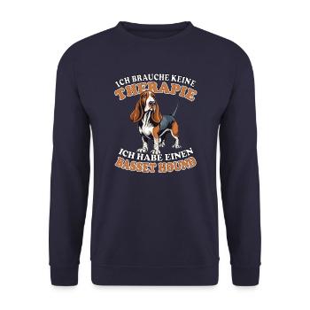 Ich brauche keine Therapie Basset Hound - Unisex Pullover - Navy - Vorne - Alina (178cm) & Michal (187cm)