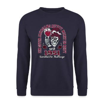 72. Geburtstag 1951 72er Guter Jahrgang - Unisex Pullover - Navy - Vorne - Alina (178cm) & Michal (187cm)