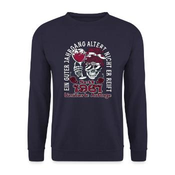62. Geburtstag 1961 62er Guter Jahrgang - Unisex Pullover - Navy - Vorne - Alina (178cm) & Michal (187cm)