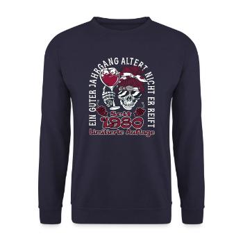 43. Geburtstag 1980 43er Guter Jahrgang - Unisex Pullover - Navy - Vorne - Alina (178cm) & Michal (187cm)