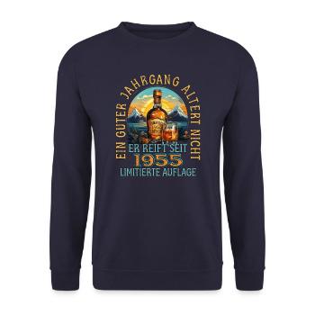 68. Geburtstag 1955 68er Guter Jahrgang Whisky - Unisex Pullover - Navy - Vorne - Alina (178cm) & Michal (187cm)