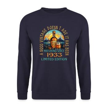 90th Birthday 1933 90s Good Vintage Whisky - Unisex Sweatshirt - navy - Front - Alina (178cm) & Michal (187cm)